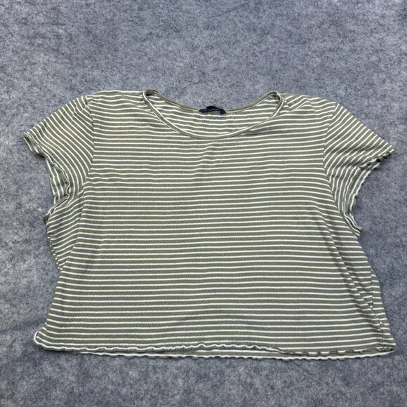 American Eagle Outfitters Tops - American Eagle T Shirt Womens XL Green Striped Ribbed Crop Top Lettuce Hem
